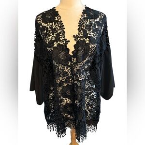 Kate & Mallory Black Embroidered Lace Cover up/Shrug w/ short sleeves Size 3X